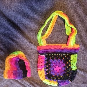Neon Rainbow Beanie and Bag Set